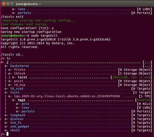 Das iSCSI-Ziel kann jederzeit neu konfiguriert werden. Die Daten des Ziels lassen sich in targetcli anzeigen.(Thomas Joos)