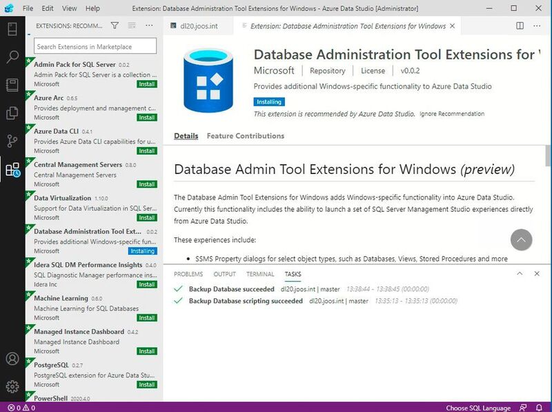 Erweiterungen funktionieren in Azure Data Studio ähnlich wie in Visual Studio. (Joos/Microsoft (Screenshot))