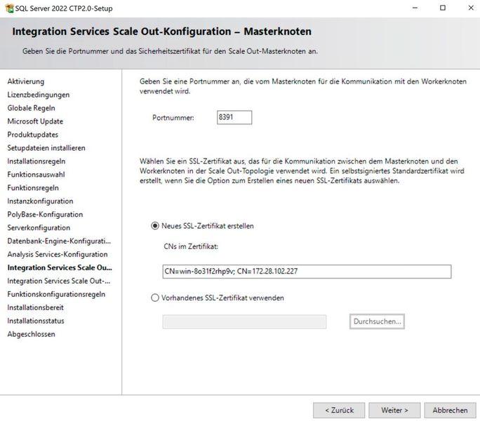 Konfigurieren des Masterknoten für die Integration Services in Windows Server 2022. (Bild: Joos (Screenshot))