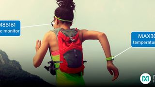 Tragbare Medizingeräte: Ein Sensor misst im Ohr die Herzfrequenz und ein anderer am Arm die Temperatur.  (Bild: Maxim)