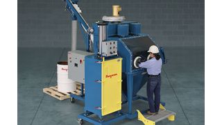 Mobile Sackentleerstation mit Glovebox, Leersackverdichter und flexiblem Spiralförderer. (Bild: Flexicon)