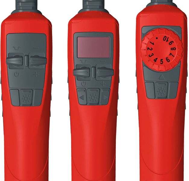 Der Anwender kann zwischen drei Bedienelementen wählen: Up-Down-Bedienung, Jobmaster und Potentiometer. Außerdem gibt es einen größeren oder kleineren Griff, je nach Wunsch des Werkers. (Bild: Fronius)
