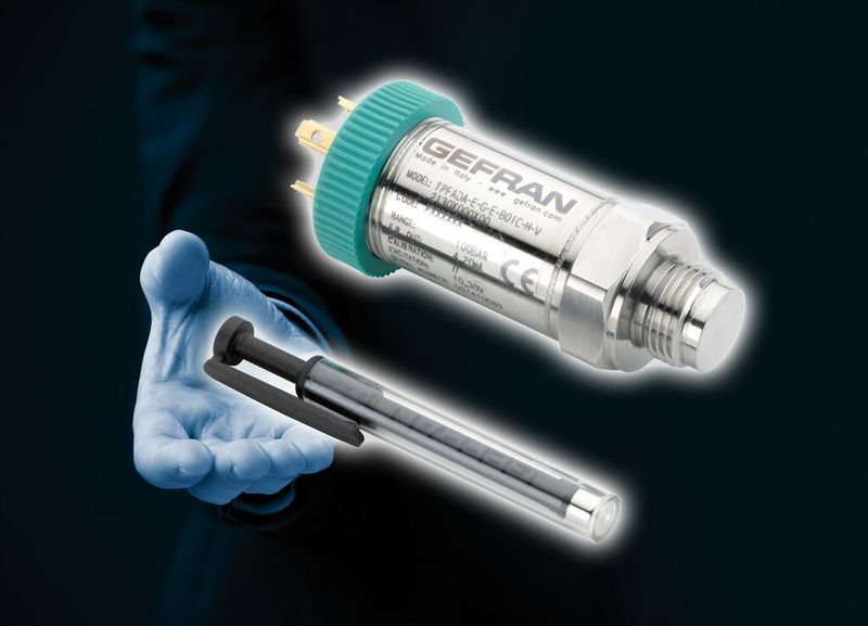 Der Magnetstift (vorne) vereinfacht die Nullpunkteinstellung. Dazu muss er lediglich für einebestimmte Zeit eine vorgegebene Markierung am Sensor (hier der DruckmessumformerTPFADA) berühren. (Bild: Gefran)