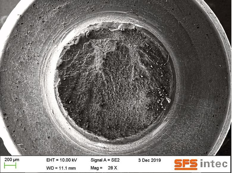 Illustration c: rupture sous la tête, MEB, vue d’ensemble. (Source : SFS services AG)