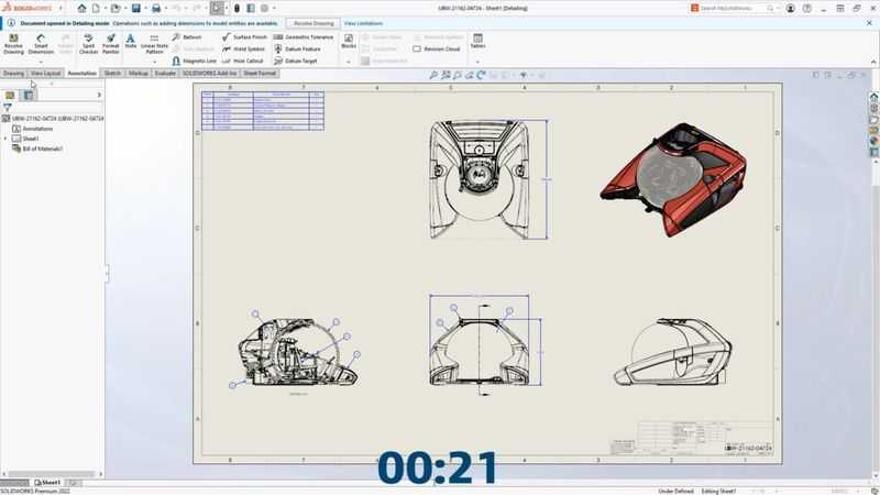 Zeichungen im Detailmodus aus dem Large Design Review (LDR) öffnen, um schnell mit der Arbeit an großen Komponentenzeichnungen zu starten. (Dassault Systèmes)