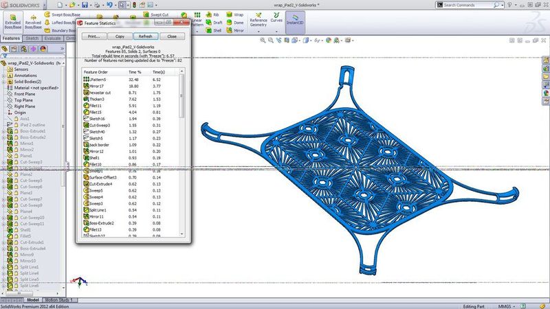 Das zusätzliche Fenster zeigt die durch die Feature Freeze-Funktion gesparten Bildaufbauzeit an.  (Bild: Solidworks)