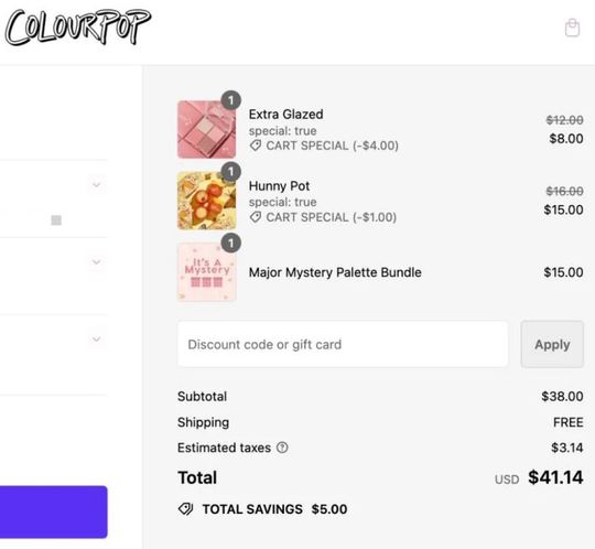 Beispiel Colourpop: Der Kosmetikhändler Colourpop zeigt beim Check-out alles Wichtige auf einen Blick.(Bild:  Shopify)