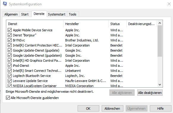 Tipp 31: Manchmal kann es passieren, dass Zusatzprogramme Systemdienste installieren, die Windows zum Absturz bringen, oder instabil machen. Mit dem Tool „msconfig.exe“, das Sie über das Startmenü gestartet wird, sind solche Dienste zu finden und auch deaktivierbar. (Bild: Th. Joos)