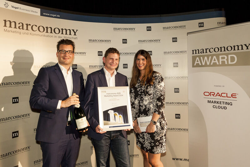 Dr. Andreas Bauer, Kuka Roboter, nahm für die Kampagne „The Duel“ die Auszeichnung Platz 2 im marconomy B2B Marketing Award entgegen. (Foto: marconomy/Stefan Bausewein)