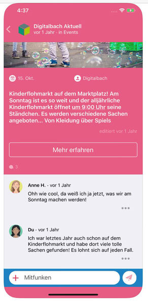 Screenshot der App „DorfFunk“ (App Store)