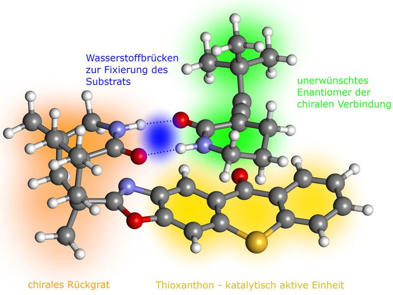 Die Allen-Gruppe des unerwünschten Enantiomers kommt dem Thioxanthon-Sensibilisator deutlich näher und wird daher in die gewünschte Form umgewandelt. (TUM)