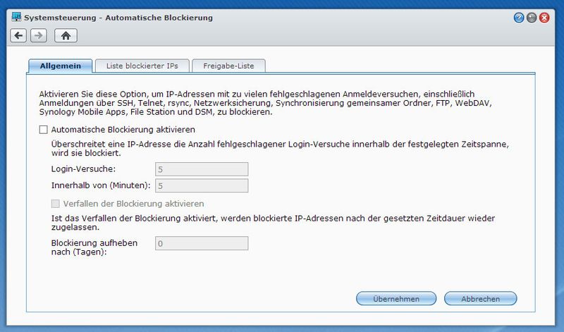 Die meisten Attacken auf die Steuerzentralen von Netzwerk-Systemen erfolgen über Brute-Force-Attacken, die mögliche Kombinationen so lange ausprobieren, bis sie einen passenden Zugang finden. Der DSM kann solche Attacken erkennen und die jeweilige IP bei zu vielen falschen Anfragen sperren. (Bild: VBM)