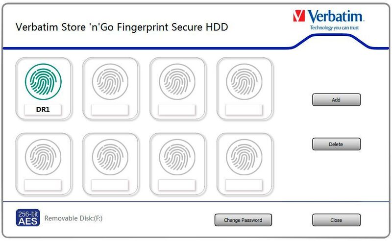 Für die Verwaltung der Fingerabdrücke ist eine Windows-Software zuständig. Bei der Ersteinrichtung wird ein Administratorpasswort vergeben, mit dem man ebenfalls auf die HDD zugreifen kann. (Verbatim)
