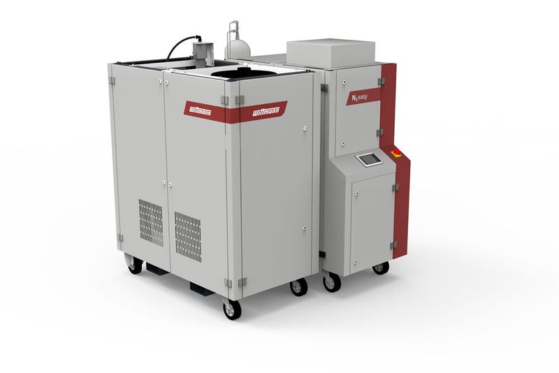 Das Wittmann-System „N2easy“ gewinnt Stickstoff aus der Umgebungsluft und stellt es mehreren Verbrauchern gleichzeitig zur Verfügung. Diese Stickstoffversorgung rechne sich bereits bei einem Stickstoffverbrauch von einer Gasflasche am Tag.  (Bild: Wittmann)