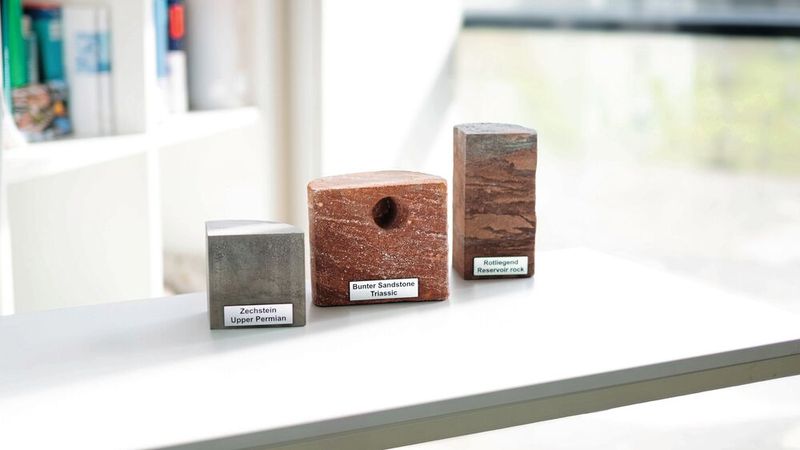 Gesteine wie Rotliegend Sandstein, Zechstein Karbonat oder Buntsandstein können Lithium enthalten.(Bild:   Fraunhofer IEG/Mollwitz)