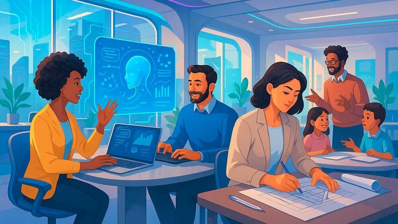 In einer sich wandelnden Landschaft, in der technische Innovationen und menschliche Fähigkeiten Hand in Hand gehen, können Kreativität, soziale Kompetenzen und komplexe Problemlösungen der Schlüssel zu „zukunftssicheren“ Berufen sein.(Bild:  Dall-E / KI-generiert)