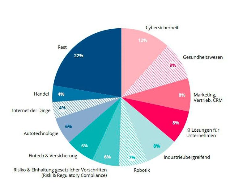 Thematische Verteilung der amerikanischen KI Startups in den 2017 Top 100  (Bild: Konrad Adenauer Stiftung)