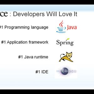VMforce setzt auf offene Standards: Java als Programmiersprache, Spring als Application Framework, Apache Tomcat als Runtime und Eclipse als Entwicklungsumgebung.