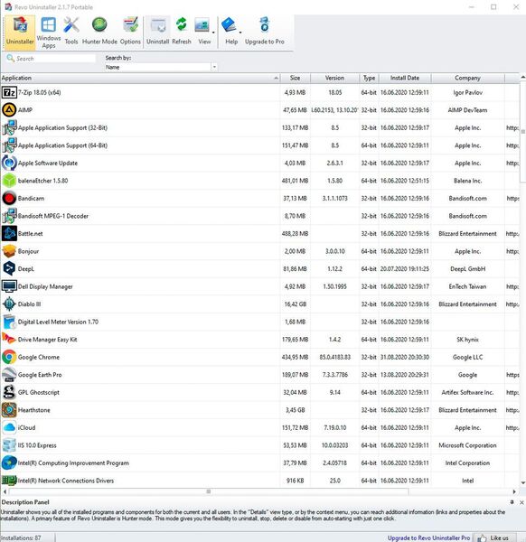 Anzeigen der installierten Anwendungen in Windows mit Revo Uninstaller. (Joos/Revo Uninstaller (Screenshot))