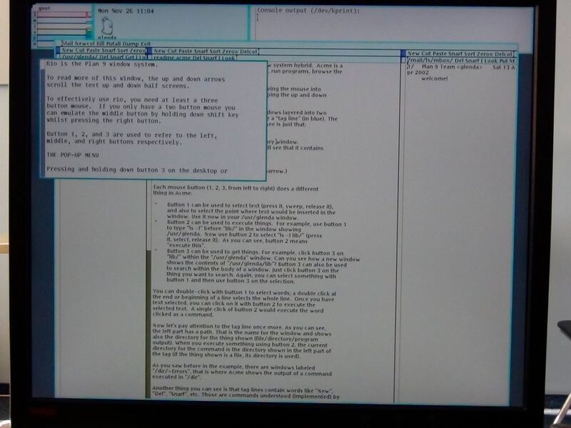 Für richtig eingefleischte Unix-Fans existiert auch eine Portierung der Weiterentwicklung Plan 9 from Bell Labs für das Raspberry Pi. Inwiefern diese Version, wie auch das Betriebssystem selbst, in Zukunft noch weiterentwickelt wird steht allerdings in den Sternen. (Screenshot)