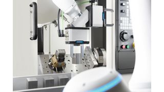 The electric universal gripper is particularly suitable for flexible loading and unloading of machine tools. It is available with all of the common communication interfaces, PLC function modules and plug-ins from leading robot manufacturers. (Source: Schunk)