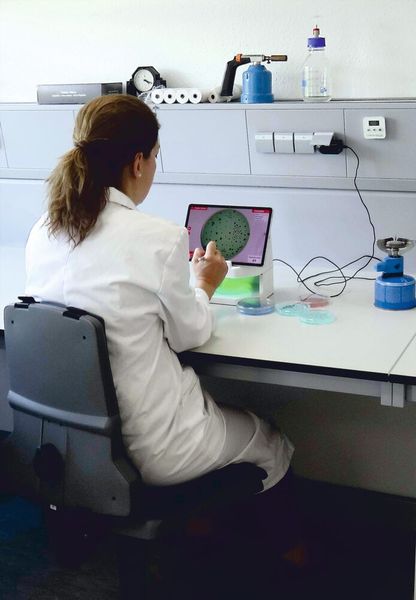 When conducting a manual count, each colony has to be marked separately. With the ColonyStar assist mode, this can be done in a fraction of the time it would usually take. (Source: Funke-Dr. N. Gerber Labortechnik )