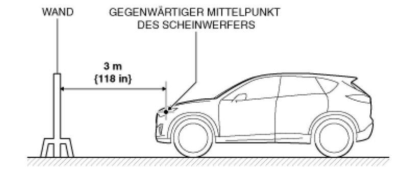 In einer Entfernung von exakt drei Metern ist eine senkrecht zur Aufstellfläche positionierte Wand vor dem Fahrzeug aufzustellen. (Mazda)