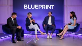 Blueprint Talk with (from left to right) Christoph Spranger, Yvonne Weitsch, Matteo Berioli and host Sarah Yvonne Elsser. (Source: CADFEM Germany GmbH / Nadine Wilhelm Fotografie)