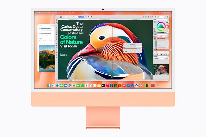 Das 24 Zoll große 4,5K-Retina-Display des iMac bietet Spitzenhelligkeiten von bis zu 500 Nits. (Bild: Apple)