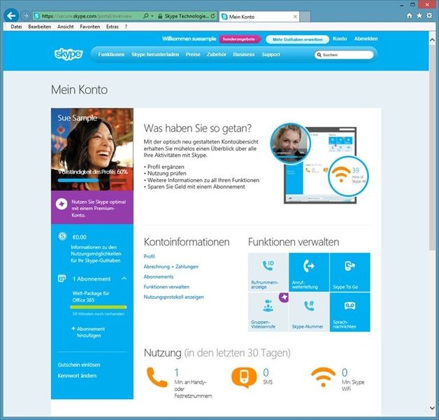 Aus Office 365 heraus kann man direkt skypen. (Bild: Microsoft)