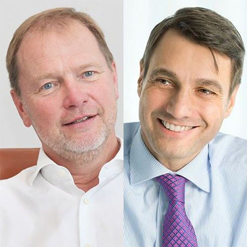 Sind künftig Partner bei Fleetlogistics: Lars Henner Santelmann, Vorstandsvorsitzender der Volkswagen Financial Services AG (li.) und TÜV Süd Mobility-Chef Patrick Fruth.(Bild:  Volkswagen Financial Services)