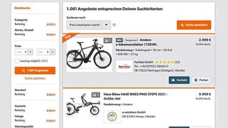 Auf Mobile.de sind jetzt auch E-Bike-Inserate sichtbar (Motiv: Screenshot). (Bild: mobile.de GmbH/VCG)