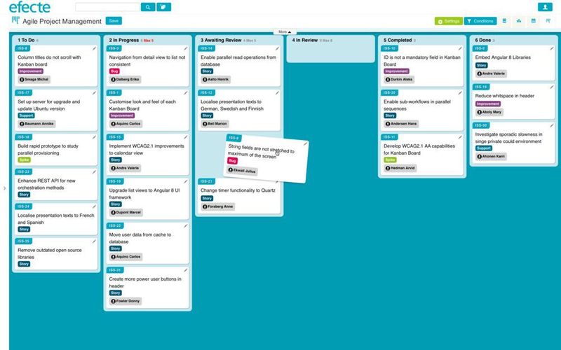 Über die Service-Management-Plattform von Efecte lassen sich eigene Ideen teilen, hier das Kanban-Board der „Scaled Agile Framework“-orlage. (Efecte)