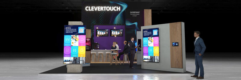 Auf dem Stand auf der ISE 2023 in Barcelona präsentiert Clevertouch neben neuen LCD- und LED-Displays die Digital-Signage-Steuerungslösung Clever Live.