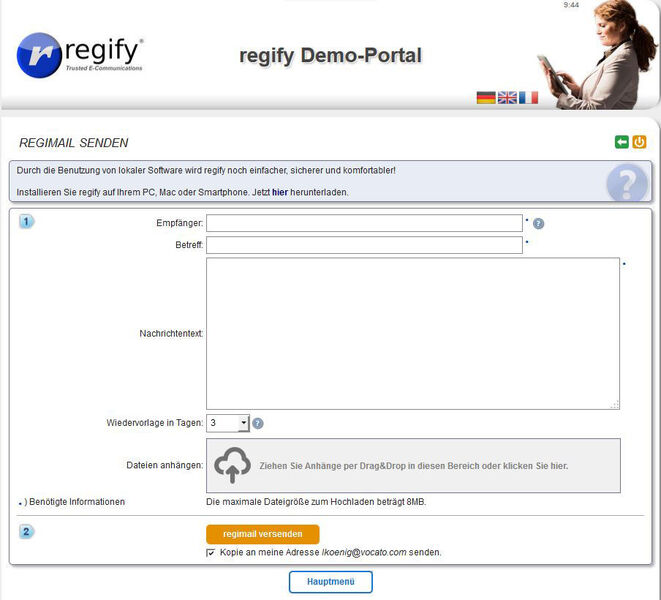 Regimail Professional kann pro User mit bis zu fünf Firmen-E-Mail-Adressen verwendet werden. (Bild: Regify)