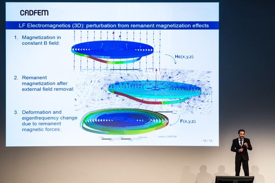 Simulate. Optimize. Innovate: Bei der Cadfem World Conference geben Experten technische Einblicke, was physikbasierte Simulationen, durchdachte Digital-Engineering-Prozesse und KI möglich machen.	(Bild:  © Cadfem)