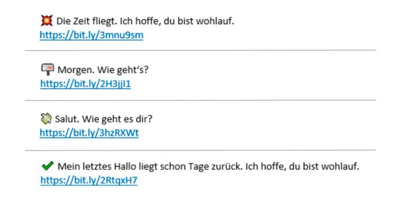 Die neuen Phishing-Attacken folgen dem klassischen Muster, bei dem die Nachricht nur einen sehr kurzen Text enthält und genau einen Phishing-Link. (Net at Work)