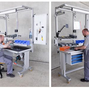 Die manuelle oder elektrische Höhenverstellung erlaubt eine entspannte Körperhaltung während der Arbeit.(Bild:  MiniTec)