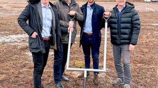 Groundbreaking in Värnamo (from left):  Bengt Rimark, Torbjörn Egerhag, Simon Vestlund, Dan Hagström looking forward to the new Competence Centre at Bredasten. (Source: Feddersen)