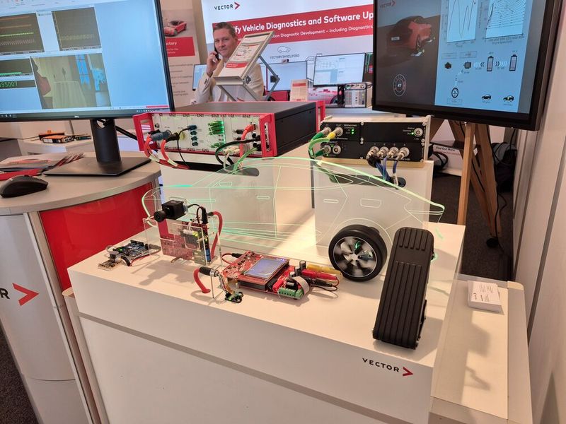 Vector demonstrierte Werkzeuge und Dienstleistungen für Fahrzeugdiagnose und Software-Update, die den gesamten Fahrzeuglebenszyklus von der Entwicklung bis zum Aftersales abdecken. (Bild: Stefanie Eckardt)