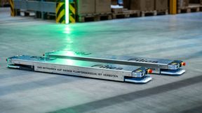 Die Filics Unit besteht aus zwei physisch getrennten Roboterkufen und ist auf die Automatisierung des bodengebundenen Palettentransports spezialisiert.  (Bild: Filics)