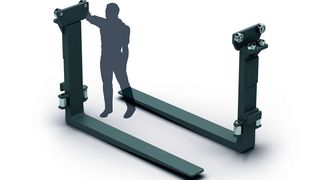 Mit Tragfähigkeiten bis zu 120 t, Querschnitten bis 350 mm × 150 mm und Blattlängen von mehr als 4000 mm deckt Vetter mit den „Bigforks“ härteste Einsatzbereiche ab, beispielsweise im Containerhandling. (Vetter)