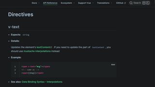 In der API-Referenz von Vue.js findet sich eine Übersicht über die Direktiven. (Bild: vuejs.org)
