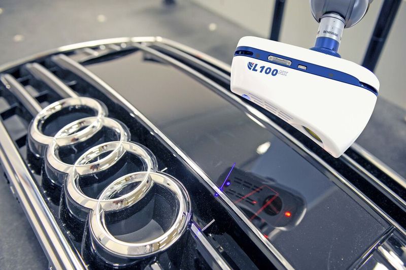 Another Ethernet CMM laser scanner from LK Metrology capturing point cloud data from an Audi front grille. (Source: LK Metrology)