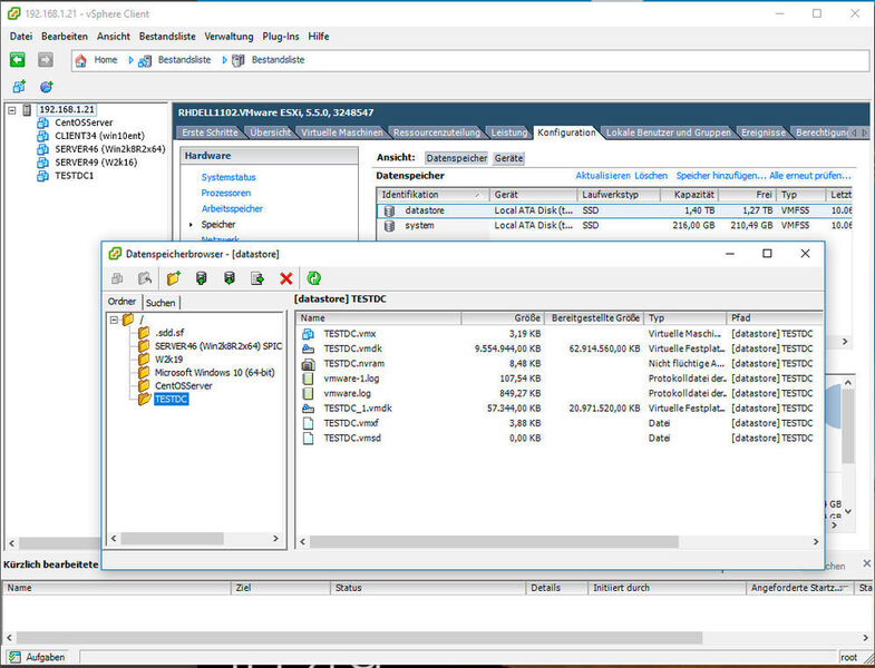 Administratoren können vmdk-Dateien direkt aus dem Datastore von VMware herunterladen. (VMware / Schlede, Bär)