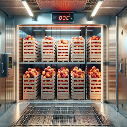 Peaches are climacteric fruits, which means they continue to ripen after being picked. The recommended storage temperature is 0°C, otherwise there is a risk of cold damage.(Source:  Dall-e)