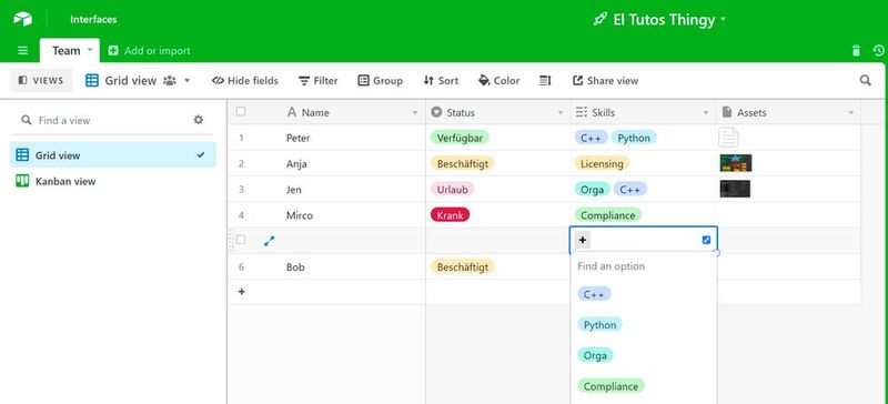Die Grid-Ansicht mit einigen Personaldaten.