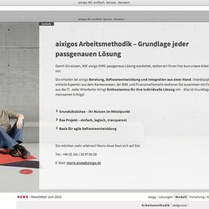 Das Grundmotiv der Kampagne – aixigo Mitarbeiter mit Kunstwerk – findet sich auch auf den Seiten, bei denen Information im Mittelpunkt steht.