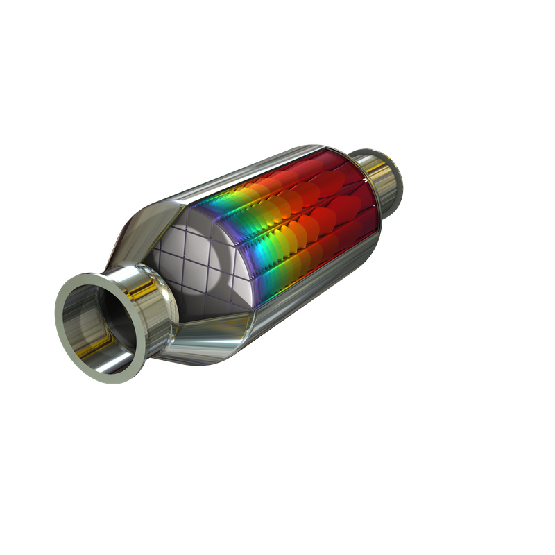 Un modello di reattore monolitico con una rappresentazione delle isosuperfici che mostra la concentrazione di una specie chimica.(Bild:  COMSOL)