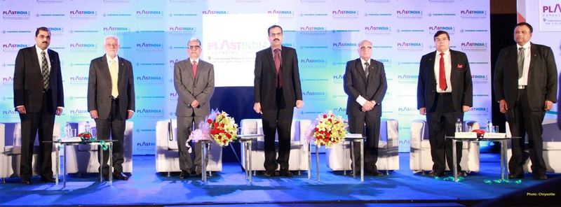 From Left to Right,  Mr.  Rajeev Chitalia - Vice President, PlastIndia Foundation; Mr. Subhash Kadakia, President, PlastIndia, Foundation; Mr. Nirmal Thakkar First President of PlastIndia Foundation and Managing Director of TIPCO Industries; Mr.  Avinash Joshi, IAS, Joint Secretary - Petrochemicals Division, Department of Chemicals & Petrochemicals, Ministry of Chemical and Fertilizers - Government of India; Mr.  J.R. Shah - Chairman, National Executive Council, Mr. L. K. Singh, Co - Chairman - National Executive Council, and Mr. Rajiv Raval, Honorable Treasurer. (Picture: Chrysolite Media)